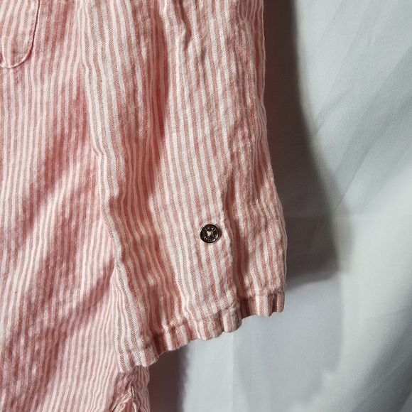 Tommy Hilfiger Linen short sleeve stripped button down large 3/4 sleeve - Picture 6 of 9